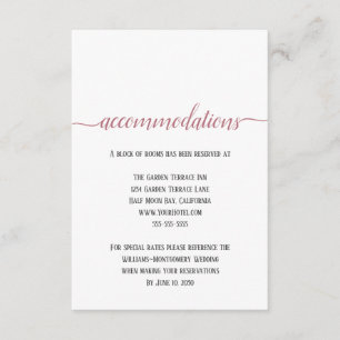 Modern Rose Gold Script Wedding Accommodations Enclosure Card