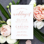 Modern Rose Gold Script Wedding Programs<br><div class="desc">Modern and chic rose gold and white wedding ceremony sheet programs feature a stylish typographic design with bold calligraphy script accents and elegant custom text that can be personalized for your bridal party, ceremony information, and thank you message. Note: these text weight paper programs arrive flat and require folding to...</div>