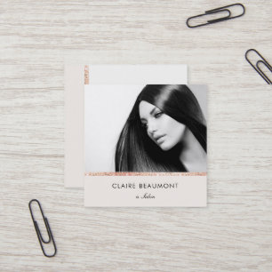 Modern Rose Gold Sequin Beauty Salon Photo Square Business Card