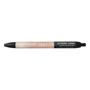 Modern Rose Gold Sequin Personalized Name Black Ink Pen