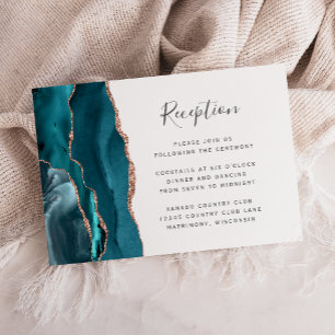Modern Rose Gold Silver Agate Wedding Reception Enclosure Card