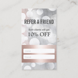 Modern Rose Gold & Silver Beauty Salon Referral Card