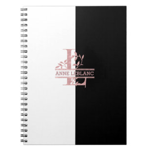 Modern Rose Gold Split Custom Monogram L Notebook