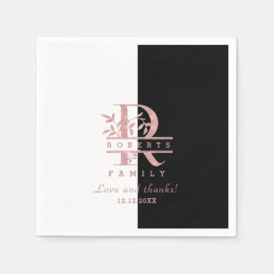 Modern Rose Gold Split Custom Monogram R Napkin