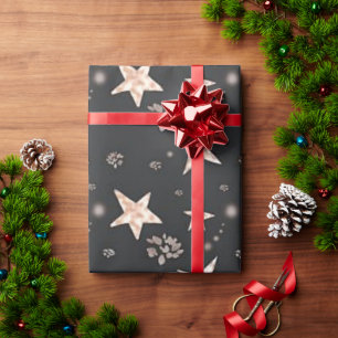 Modern Rose Gold Stars Black Christmas Wrapping Paper
