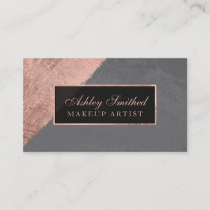 Modern rose gold stripe grey cement makeup business card