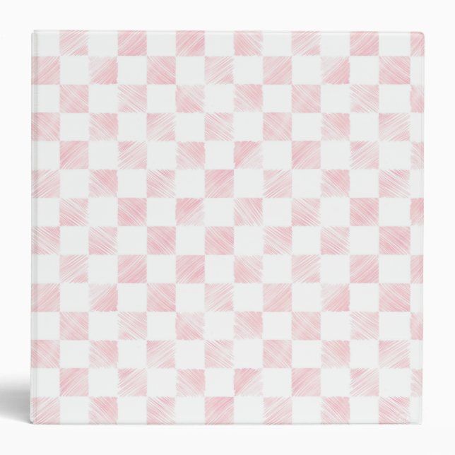 Modern Rose Gold Strokes Checkered White Pattern Binder (Front)