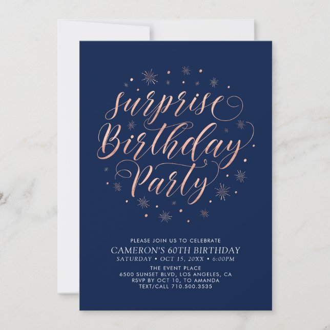 Modern Rose Gold Surprise Photo Birthday Party Invitation (Front)