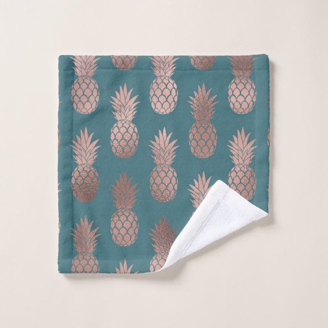Modern Rose Gold Teal Green Pineapple Pattern Wash Cloth (Wash Cloth)