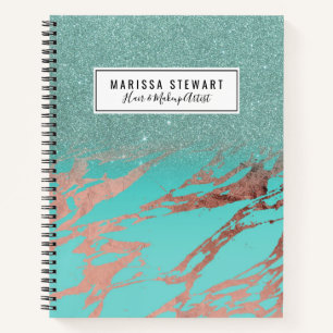 Modern Rose Gold Teal Marble Glitter Gradient Notebook