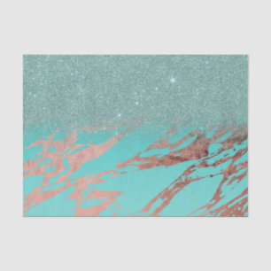 Modern Rose Gold Teal Marble Glitter Gradient Tissue Paper