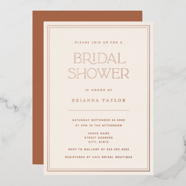 Modern Rose Gold & Terracotta Bridal Shower (Front/Back)