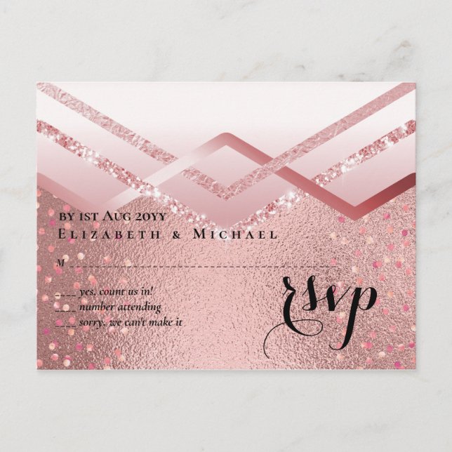 Modern Rose Gold Trendy Budget Wedding Postcard (Front)