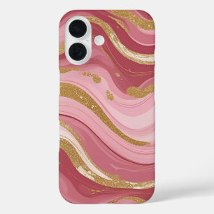 Modern Rose Gold Veins Liquid Ink Art iPhone 16 Case