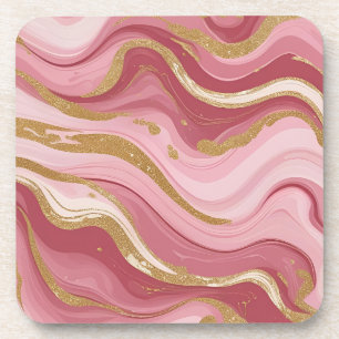 Modern Rose Gold Veins Liquid Ink Art Coaster