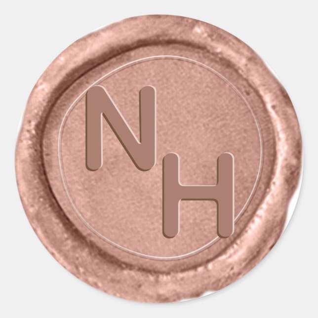 Modern Rose Gold Wax Seal Monogram Wedding Sticker (Front)