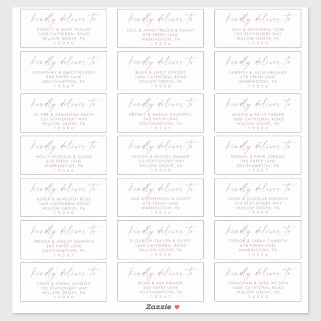 Modern Rose Gold Wedding Guest Address Labels (Sheet)