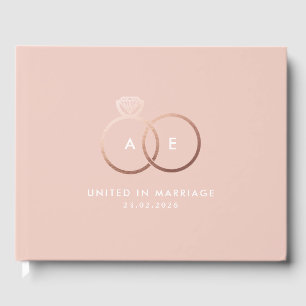 Modern Rose Gold Wedding Rings Monogram Guestbook