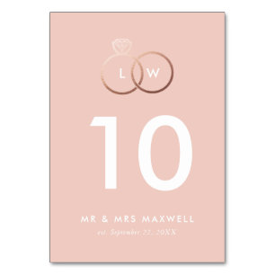Modern Rose Gold Wedding Rings Table Number