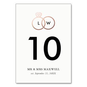 Modern Rose Gold Wedding Rings Table Number