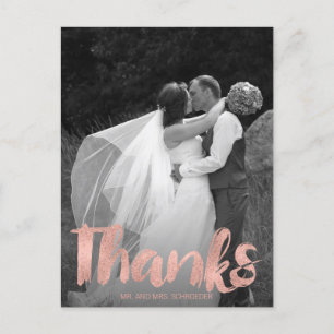 Modern Rose Gold Wedding Thank You Photo Postcard