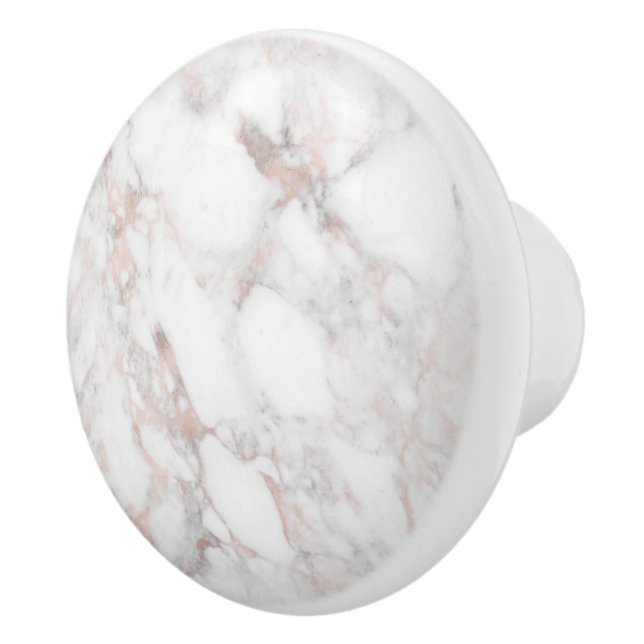 Modern Rose-gold & White Faux Marble Stone Ceramic Knob (Right)