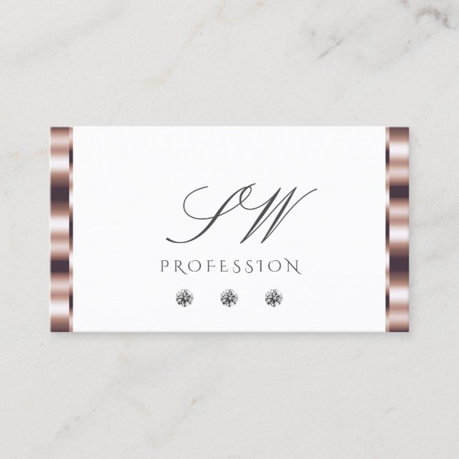 Modern Rose Gold White Sparkling Diamonds Initials Business Card (Front)