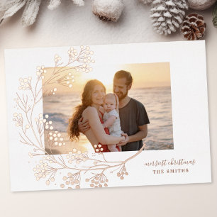 Modern ROSE Gold Winter Merry Christmas Photo Foil Holiday Card