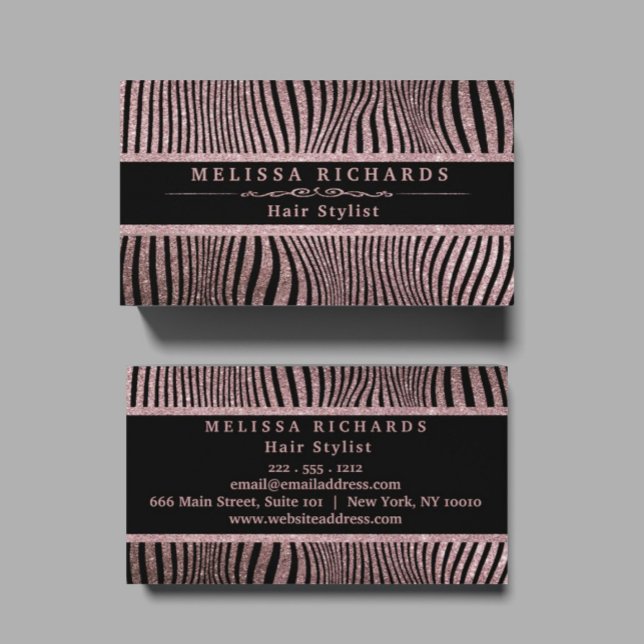 Modern Rose Gold Zebra Stripes Pattern Business Card (Creator Uploaded)
