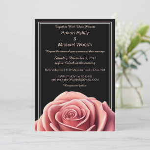 Modern Rose on Black Invitation