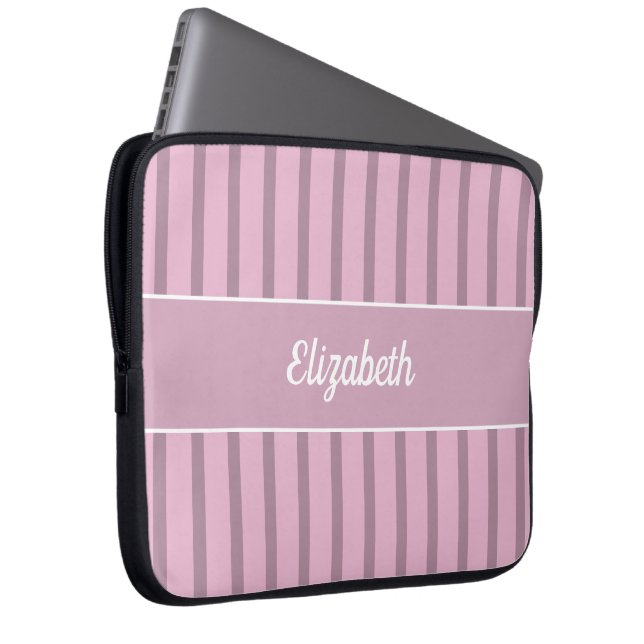 Modern Rose Pink and Mauve Striped Laptop Sleeve (Front Right)