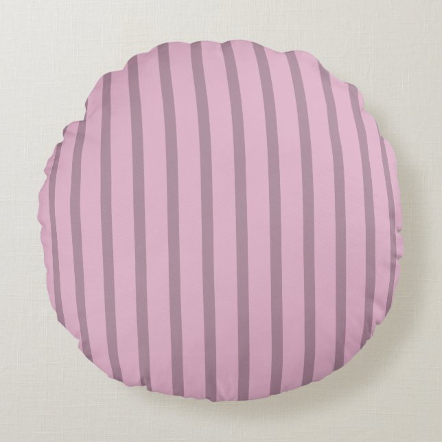 Modern Rose Pink and Mauve Striped Round Pillow (Front)