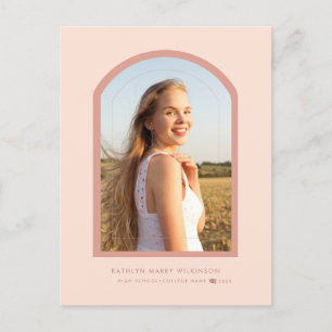 Modern Rose Pink Arch Minimalist Photo Graduation Announcement Postcard