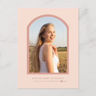 Modern Rose Pink Arch Simple Photo Graduation Invitation Postcard