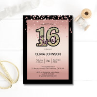 Modern Rose Pink Glitter Sparkle Sweet Sixteen 16