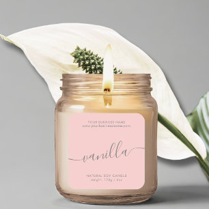 Modern rose pink grey script candle product label