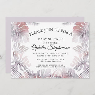 Modern Rose Pink Mauve Leafy Watercolor Shower Invitation