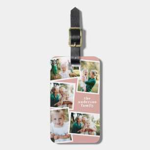 Modern rose pink multi photo family elegant gift luggage tag