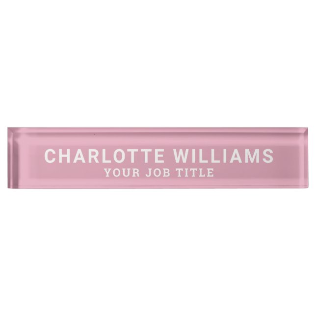 Modern Rose Pink Office Employee Nameplate (Front)