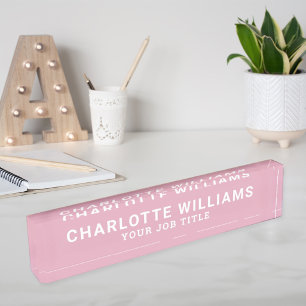 Modern Rose Pink Office Employee Nameplate
