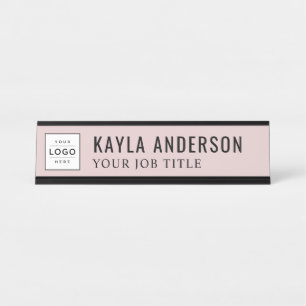 Modern Rose Pink Personalized Business Logo Desk Name Plate
