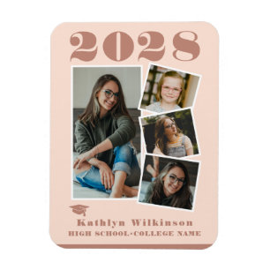 Modern Rose Pink Script Collage Graduation 4 Photo Magnet