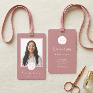Modern Rose Pink Script Logo Photo Nail Salon Badge
