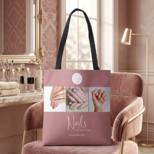 Modern Rose Pink Script Logo Photo Nail Salon Tote Bag