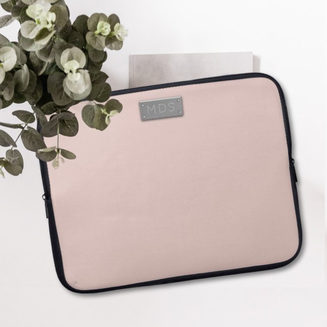 Modern Rose Pink Silver Monogram Laptop Sleeve (Creator Uploaded)