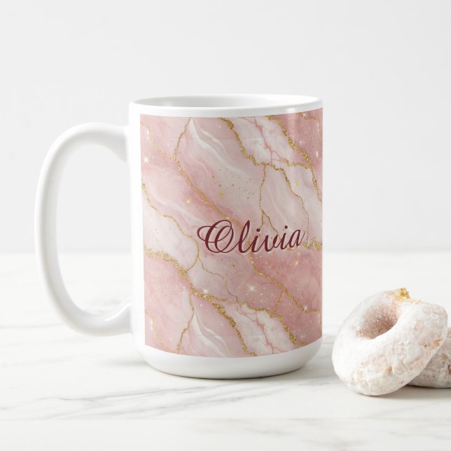 Modern Rose Quartz Marble Gold Glitter Coffee Mug (With Donut)