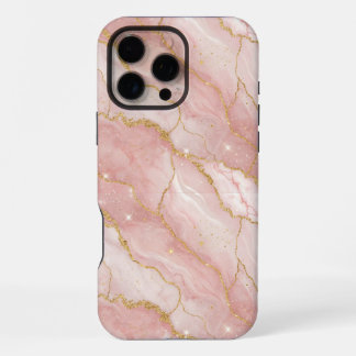 Modern Rose Quartz Marble Gold iPhone 16 Pro Max Case