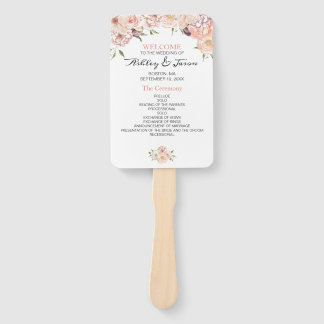 Modern Rose White Floral Wedding Program Hand Fan