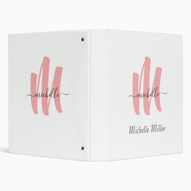modern rose white monogram initial business name binder (Background)