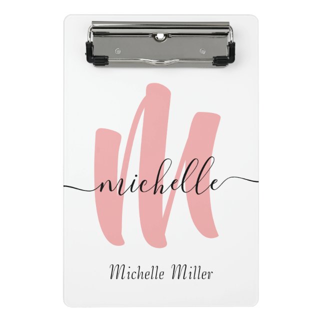 modern rose white monogram initial business name mini clipboard (Front)